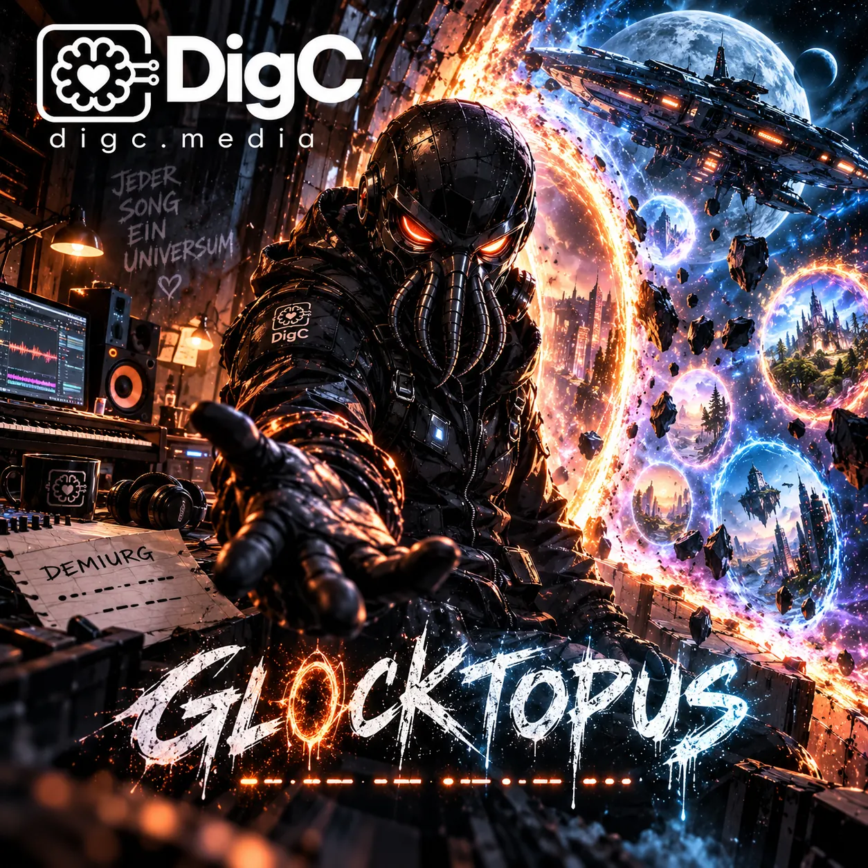 Glocktopus in schwarzer Rüstung greift aus einem Portal
